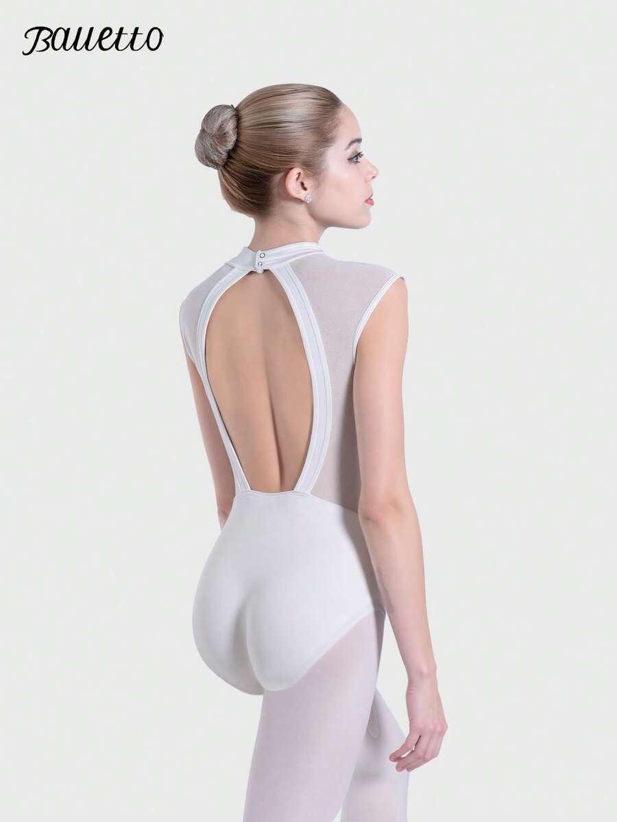 balletto Adult Sleeveless Leotard Ballet Bodysuit, High Cut Gymnastics Unitard, Dance Workout Costume - White - View 1