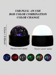 1个声控星空投影LED灯 - 梦幻般的夜灯，可变换颜色，投射月亮和星星图案，USB供电，现代家居装饰，适用于客厅、卧室，圣诞节和万圣节礼物，卧室夜灯 | 星月主题 | 塑料灯罩，卧室LED灯 - 彩色 - 查看 9