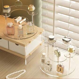1pc Acrylic Display Rack, Three-Layer Multi-Functional Acrylic Desktop Storage Rack, Transparent Perfume Storage Rack, Skin Care Accessories Storage Rack, Doll Display Rack