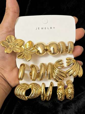 סט עגילים צמודים אופנתיים לא סדירים של 9 זוגות לנשים, ללבישה יומיומית רב-סגנונית