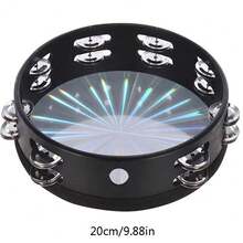 1pc 6/8/10inch Handheld Tambourine, Double Row Jingles Orff Percussion Instrument, For Ktv, Parties Atmosphere Holiday Gifts,Single Row Jingles Tambourine,Musical Instrument - Black - View 10