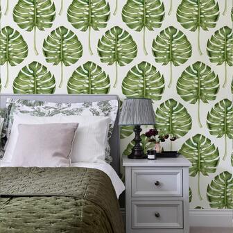 1롤 두꺼워진 PVC 방수 필 앤 스틱 벽지, 신선한 녹색 식물 디테일이 있는 열대 몬스테라 잎 패턴의 자체 접착식 가정 장식 벽지, 기숙사 캐비닛 개조 서랍 라이너, DIY 가구 침실 거실 장식 자체 접착식 벽지