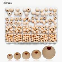 用于穿线的木珠，带收纳盒，150/280/300颗带孔木球，直径6至14毫米，圆形天然木珠，小木珠套装，用于手工制作、DIY首饰、手链等。 - 6-14mm套盒 - 查看 10