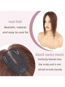 Realove Silk Base Virgin Human Hair Topper Top Natural Black Hairpiece Air Bangs Straight Topper Human Hair Fluffy Light For Woman Hairpiece For White Hair With Thinning Hair Hair Loss One Piece Three Clips Clip In Hair Toppers For Women Christmas Gift - Nâu Mocha - Xem 4