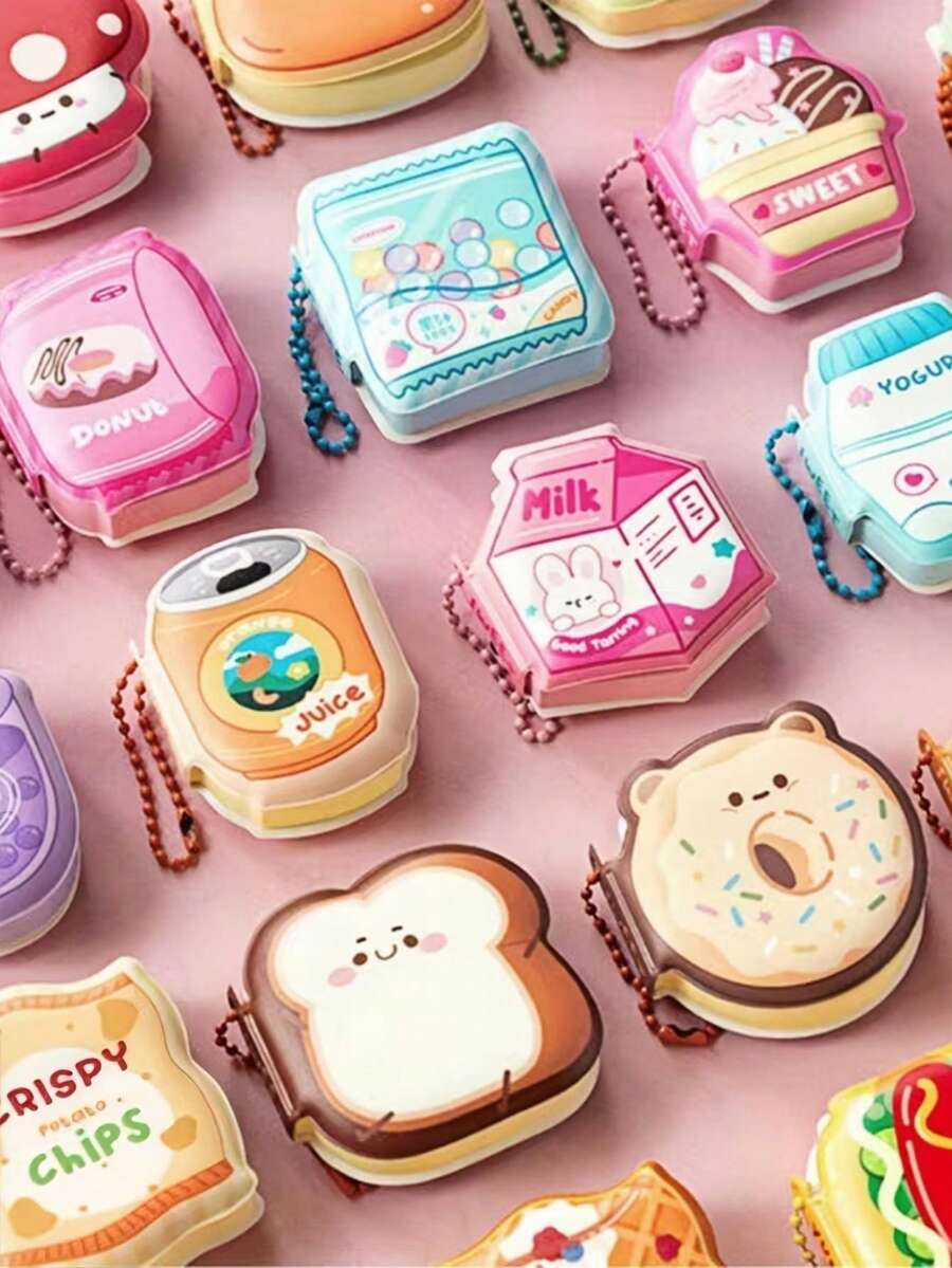 1pc Mini Memo Pad - Cute Food & Animal Decor, Portable Lunch Box Design, Colorful Whimsical Illustrations - Multicolor - View 1