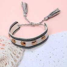 1pc Rivet Heart Bohemian Bracelet - Black and White - View 5