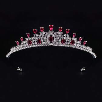 1pc Multi-Color Bridal Crown Headpiece, Crystal Headband Princess Wedding Tiara, Sophisticated For Birthday, Halloween