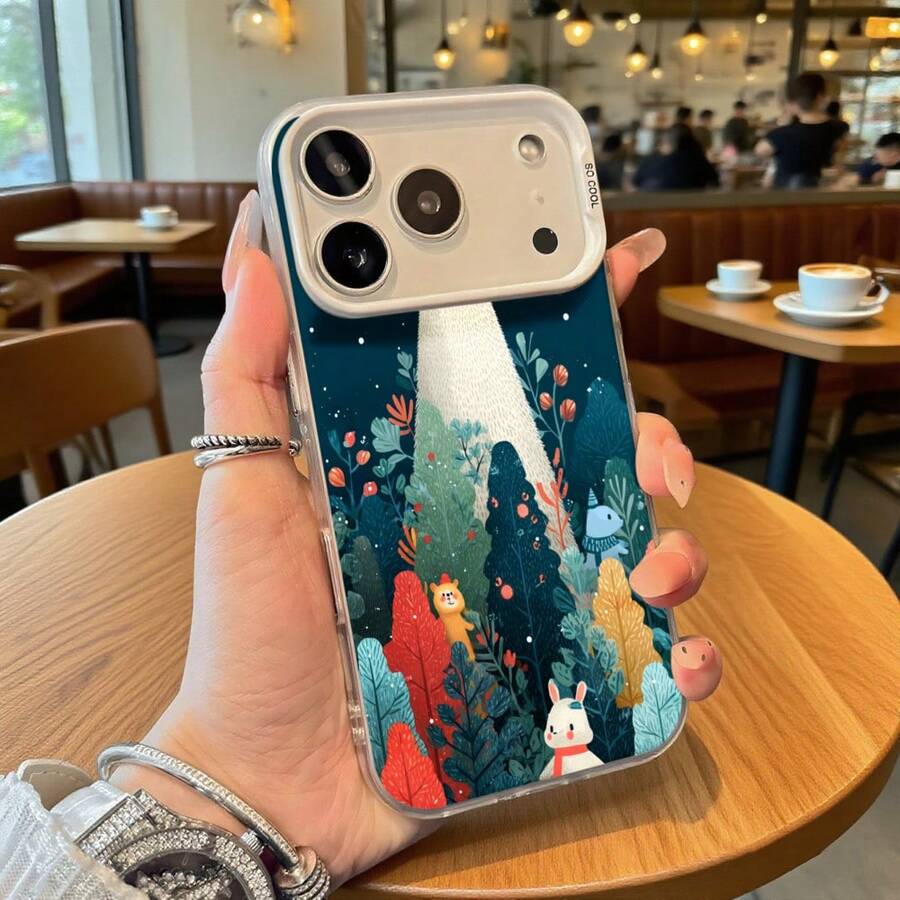 Funda para teléfono Escena nocturna de bosque con animales y estrellas Marco plateado para iPhone 14 Pro Max Galaxy S23 Plus Ideal para regalo en todas las estaciones - Negro - Ver 1