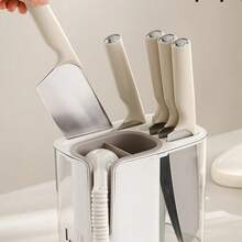 Porte-couteaux, Étagère de rangement, Étagère de rangement multifonction pour cuisine, Étagère de rangement simple pour la maison avec fonction d'égouttage et porte-baguettes et porte-couteaux amovibles - Blanc - Voir 8