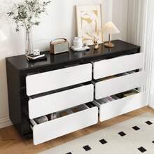 Elegant Sideboard With Six Drawers – Modern And Functional Dressing Table. 140*38*74.5 Cm - White+Black - View 9