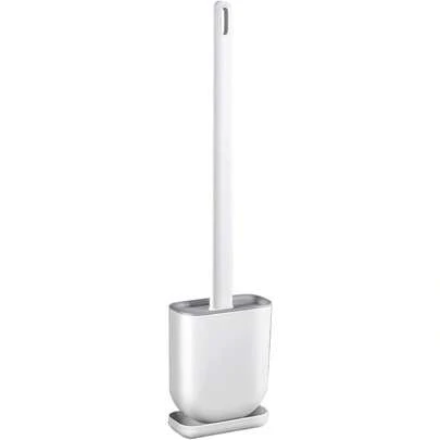 Silicone Toilet Brush And Holder Set With No-Slip Long Plastic Handle & Soft Flexible Bristles - Base For Anti-Drip