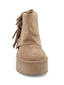 RevReaL Suede Platform Ankle Boots With Side Fringes – Chunky Sole Western Style Side Zip Festive - Khaki - View 2