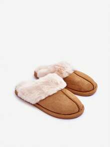Pantoufles d'intérieur chaudes et douces pour femmes avec fourrure artificielle moelleuse, gris, rose, marron, beige, noir - Tabac - Voir 2