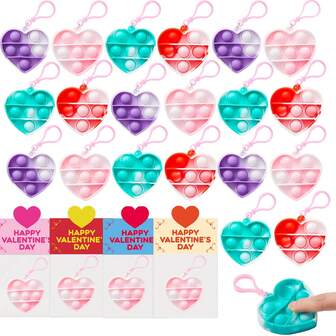 4/8/16/24 piezas Juguetes Popits con forma de corazón para el Día de San Valentín con tarjetas de regalo y llaveros, juguetes sensoriales antiestrés para niños, niñas, adultos, fiestas de San Valentín, intercambio de regalos, premios en el aula, relleno de bolsas de golosinas, color aleatorio