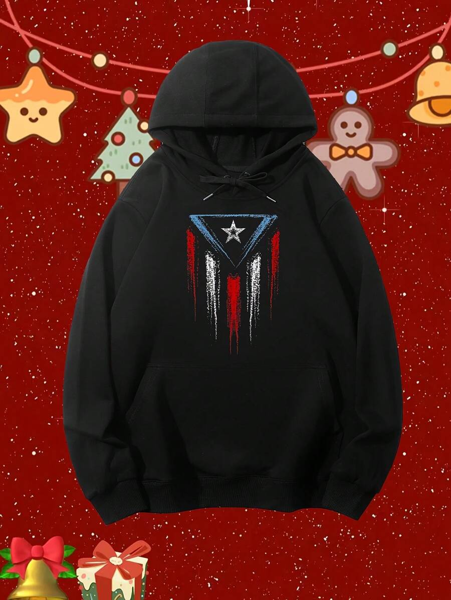 1pc Men-S Puerto Rico Flag Sweatshirt - Puerto Rican Pride Pullover With Iconic Star And Stripe Emblem, All-Season Casual Wear, Hine Washable For Flag Colors (GreenYellowRed) - _492 - Đen 9 - Xem 1