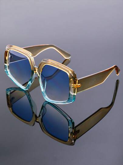 新款时尚不对称大框眼镜，复古独特，男女皆宜，百搭日常、派对、街头风撞色方形镜框，高品质眼镜，适合聚会、度假、海滩等场合。