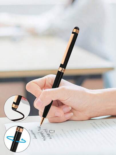 1pc Multifunctional 2-In-1 Pen With Stylus & Clip, Compact Touch Screen Ballpoint Pen, Rotary Metal Signature Pen For Business, Unisex Office Supplies