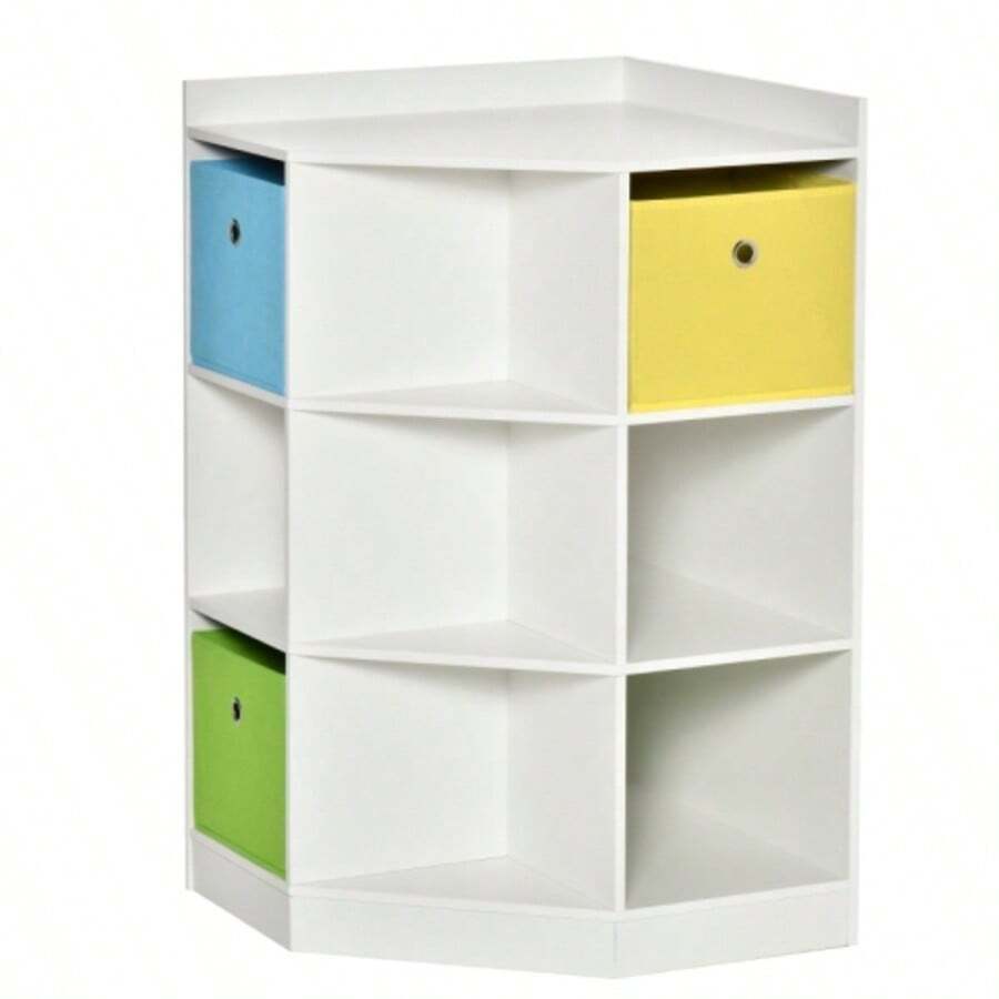 HOMCOM Children's Corner Shelf With 3 Storage Boxes, Toy Storage For Children Ages 3-12, White, 57.4 X 57.4 X 94 Cm - 白色 - 查看 1