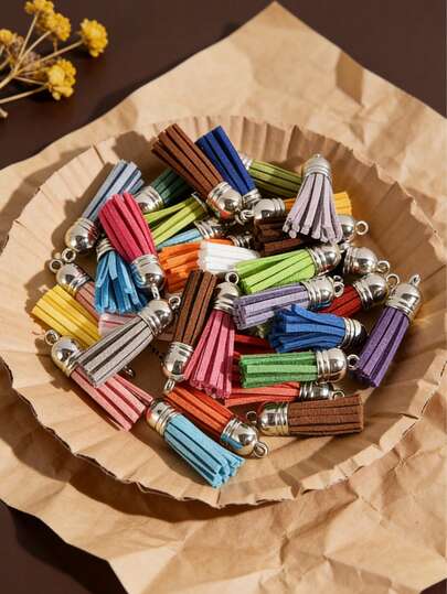 10/30/50个混色银色流苏吊坠配件，韩国天鹅绒3厘米白色K银色钥匙扣饰品配件