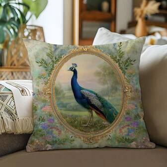 1件复古孔雀图案抱枕套，单面柔软桃皮绒面料，45*45厘米，适用于家居、房间、客厅装饰、派对装饰，装饰抱枕套礼品，不含枕芯