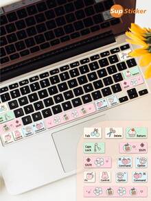 SUPSTICKER 1 片，尺寸：4.01*4.72 英寸，可爱卡通动物元素图案局部键盘装饰贴纸，适用于 13.3 英寸 Macbook Air 键盘，自粘乙烯基材质，可撕除并重复使用，美化并保护笔记本电脑键盘 - 彩色 - 查看 2