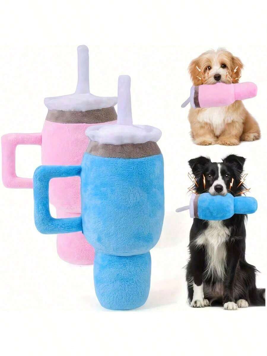 逼真杯状宠物咀嚼玩具，耐用毛绒发声狗狗玩具，带手柄，趣味互动咀嚼游戏玩具 - 紅色 - 查看 1