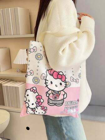 Sanrio 大号Hello Kitty帆布手提包，可爱女孩单肩包，容量大，适合工作、学习、背包旅行，包装精美，是馈赠佳品。