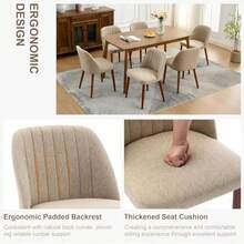 Juego de 2 sillas de comedor modernas de madera, tapizadas en tela, con asiento acolchado y patas de madera resistentes. Elegantes y cómodas sillas para cocina, comedor y restaurante, color beige. - Beis - Ver 7