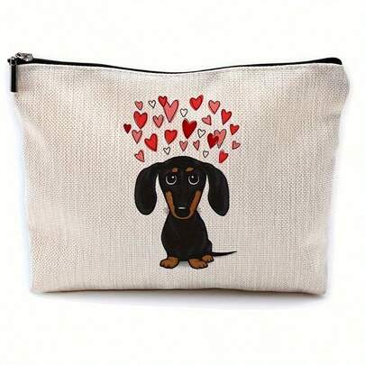 Dachshund Fabric Cosmetic Bag - Women's Travel Toiletry Makeup Bag - Gift For Dachshund Lovers - Valentine's Day Themed Dachshund Mom Gift, DIY Craft, Beading Storage, Beading And Jewelry Making