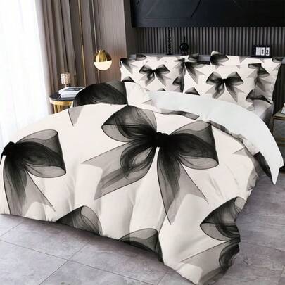 2/3pcs Digital Bow Print Duvet Cover Set (1 Duvet Cover + 1/2 Pillowcase, Comforter Not Included), Soft And Skin-Friendly, Suitable For Bedroom, Dorm, Hotel, All Seasons, Perfectly Fits Twin Full King Queen All Size Bed, Gift For Parents & Friends, Bed Sets