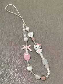 Sanrio Hello Kitty Polyester Faux Pearl Beaded Bracelet, Phone Strap Chain Charm, Portable Phone Chain Pendant Accessory - KTM6 - View 2