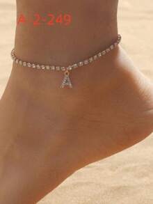 1入不鏽鋼心形和字母項鍊腳鏈，適合女士 - 金色 - 查看 3