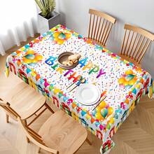 1 pieza Mantel rectangular de poliéster con estampado de globos, letras "FELIZ" y regalos para fiesta de cumpleaños colorida, fácil de limpiar, adecuado para reuniones familiares, fiestas, picnics, bodas al aire libre, cenas de cumpleaños infantiles, decoración diaria del comedor y la sala de estar - Multicolor - Ver 12