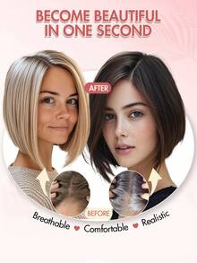 1件装女士真人发片 - 长直深棕色自然款假发，适合脱发和头发稀疏人群，一体式夹式接发，造型百变，适合所有种族，增加发量 - 彩色 - 查看 8