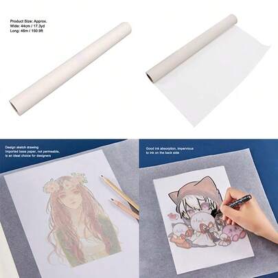 New Tracing Paper Roll 18inch Wide White High Transparency Clear Ink Absorption Pattern Paper Sketch And Trace Roll For Drawing Paper Sewing Patterns Sketching Crafts 46m/ 150.9ft