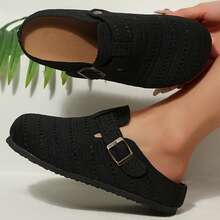 Summer Clogs Women's Mesh Textured Flat Sandals Wide Toe Box Breathable Mules Closed Toe Backless Non-Slip Flat Slipper Shoes Slides - màu đen - Xem 4