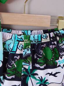 2pcs/Set Toddler Boys' Colorful Dinosaur Print Short Sleeve T-Shirt And Shorts Set, Summer - Green - View 5