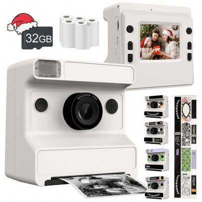 Instant Print Camera For Kids - Perfect Christmas Gift, Capture And Print Photos Instantly, 1080P HD Video To Relive Precious Childhood, Supports 3s/5s/10s Timelapse, Comes With Exclusive DIY Camera Stickers, Suitable For Christmas/Birthday Gift For 3-14 Years Old Kids And Photography Beginners