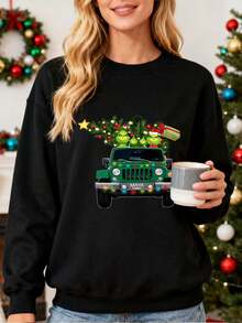 Camiseta de sudadera para mujer con estampado de , árbol de Navidad y , ideal para fiestas navideñas, regalo para amantes de la Navidad, cómoda y cálida para usar en casa o en la calle - Negro - Ver 1