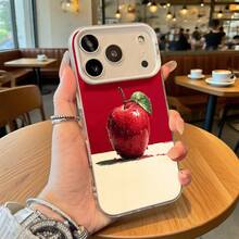 Funda de Teléfono con Impresión de Manzana Roja con Hoja Verde y Fondo Blanco para iPhone 14 15 Pro Max  Galaxy S23 S24 Plus, Opción de Regalo Ideal para Todas las Temporadas - Plateado - Ver 1