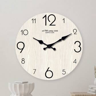 1pc 10-16 Inch Minimalist Faux Wood Grain Wooden Wall Clock - Battery Powered, Round Silent Non-Ticking Clock, Suitable For Living Room, Bedroom, Aesthetic Room, Kitchen, Home Decor Wall Clock, Christmas Gift, Holiday Gift (No Battery Included)