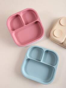 Baby Silicone Suction 3-Compartment Plate, Infant Feeding Tableware Dish - Multicolor - View 3