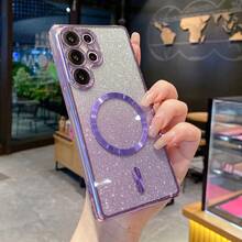 Funda compatible con Galaxy A56 A36 A16, compatible con MagSafe, transparente, gradiente magnético, brillante, deluxe, electrochapada, suave de TPU, protección completa de la lente de la cámara, adecuada para la serie A y la serie S - Morado - Ver 2