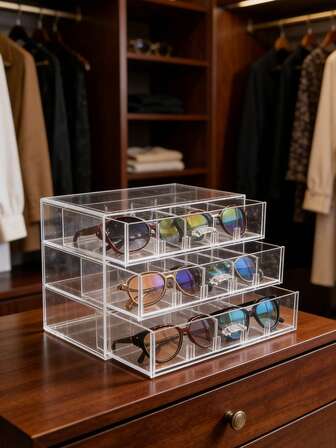 2/3 Layer 10 Slot Plastic Eyeglasses Storage Box, Suitable For Most Glasses