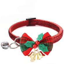 1件圣诞猫项圈，带可调节可拆卸蝴蝶结铃铛，网格雪花圣诞宠物用品，适合圣诞猫咪配饰