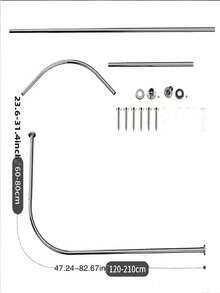 弧形可伸缩浴帘杆，需搭配L型浴室杆使用，不锈钢加固可伸缩L型杆，浴室浴帘套装 - 銀色 - 查看 8