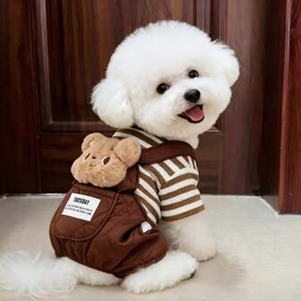 秋冬季保暖条纹连体裤宠物服，加厚柔软保暖连体衣，适合狗狗、泰迪熊、熊猫、小猫、小熊等各种可爱造型，冬季连体衣