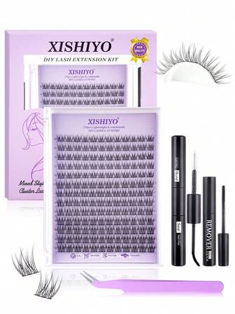 156片C型卷翘睫毛簇高容量套装，自然睫毛嫁接套装，纤细睫毛簇套装，156片睫毛嫁接套装，10-18毫米睫毛簇单片套装，含睫毛卸除剂、粘合剂、封口剂和镊子