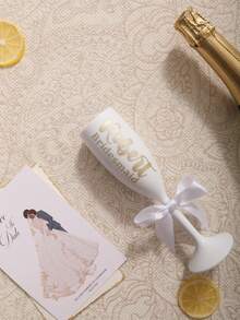 1pc Customizable Name & Bow 6oz/170ml Spill-Proof Wedding Champagne Flute, Reusable, Suitable For Wedding Party - 170 (Bow) - View 23