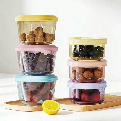 KUNT 6个/2个 60毫升圆形/150毫升方形婴儿迷你辅食盒，PP材质，可微波炉加热，带盖防漏储物盒